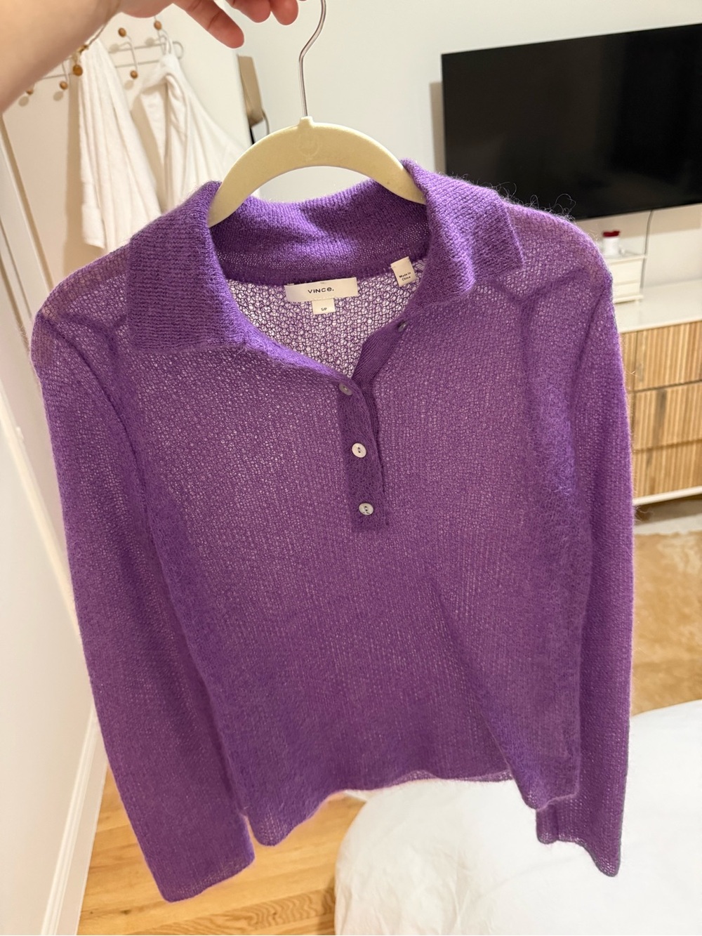 Vince Purple V-Neck Polo Sweater
